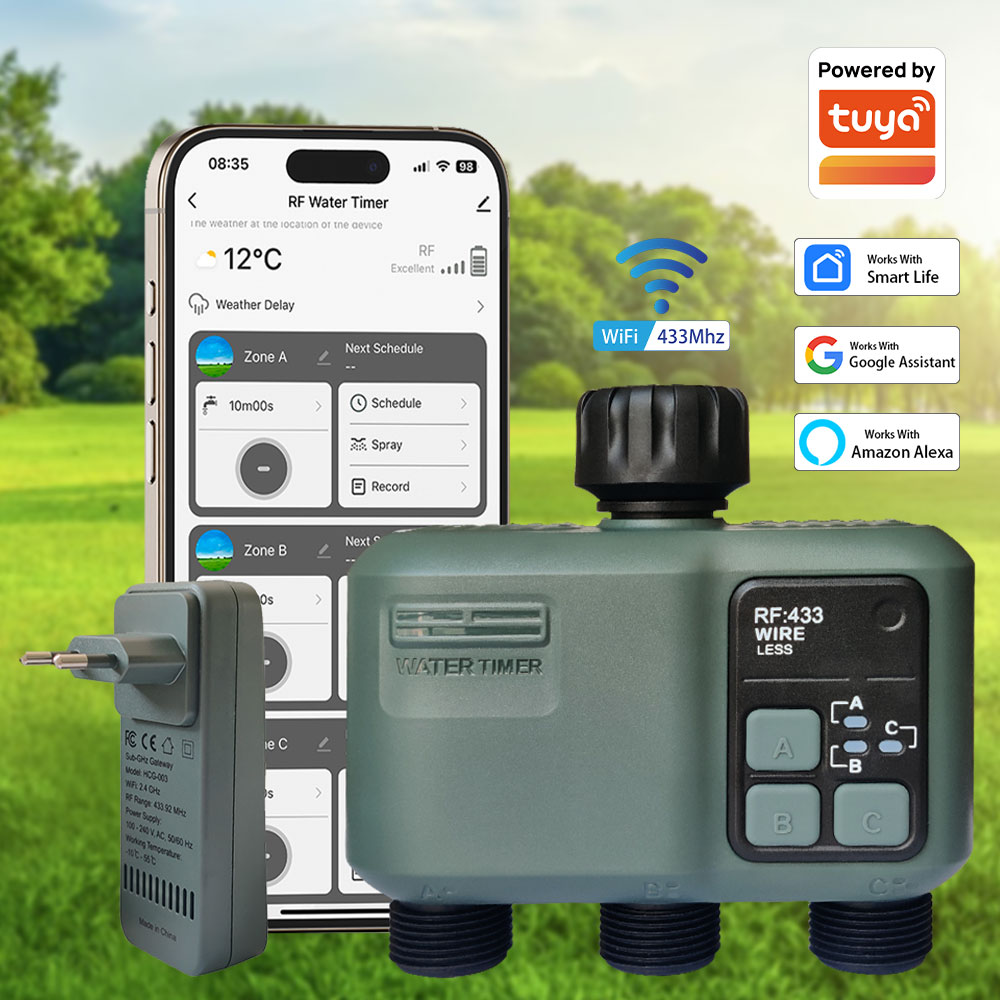 Tuya Wifi+RF433 3-outlet Water - Smart Garden Timer ulasan dan harga